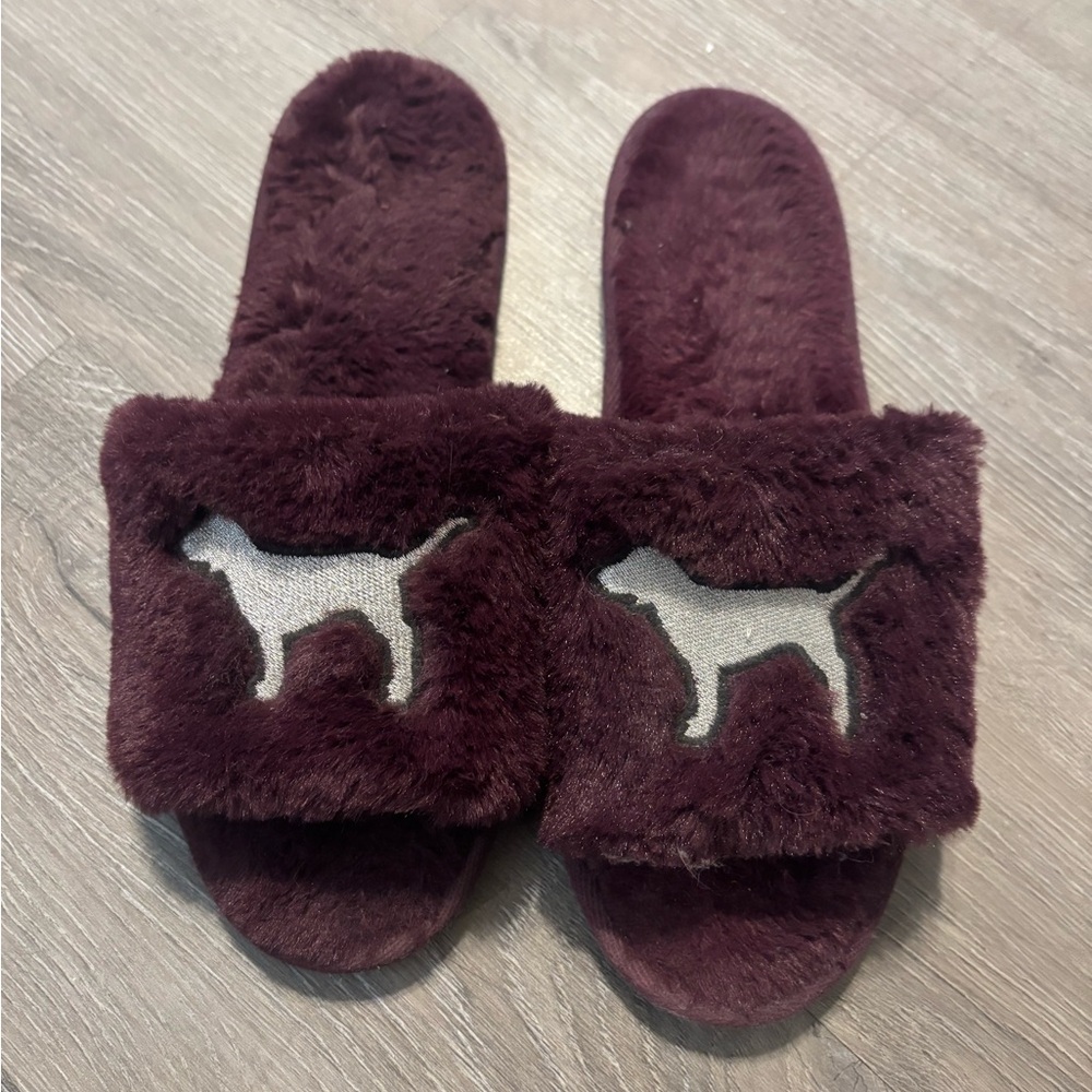 Plush Burgundy Dog Slippers